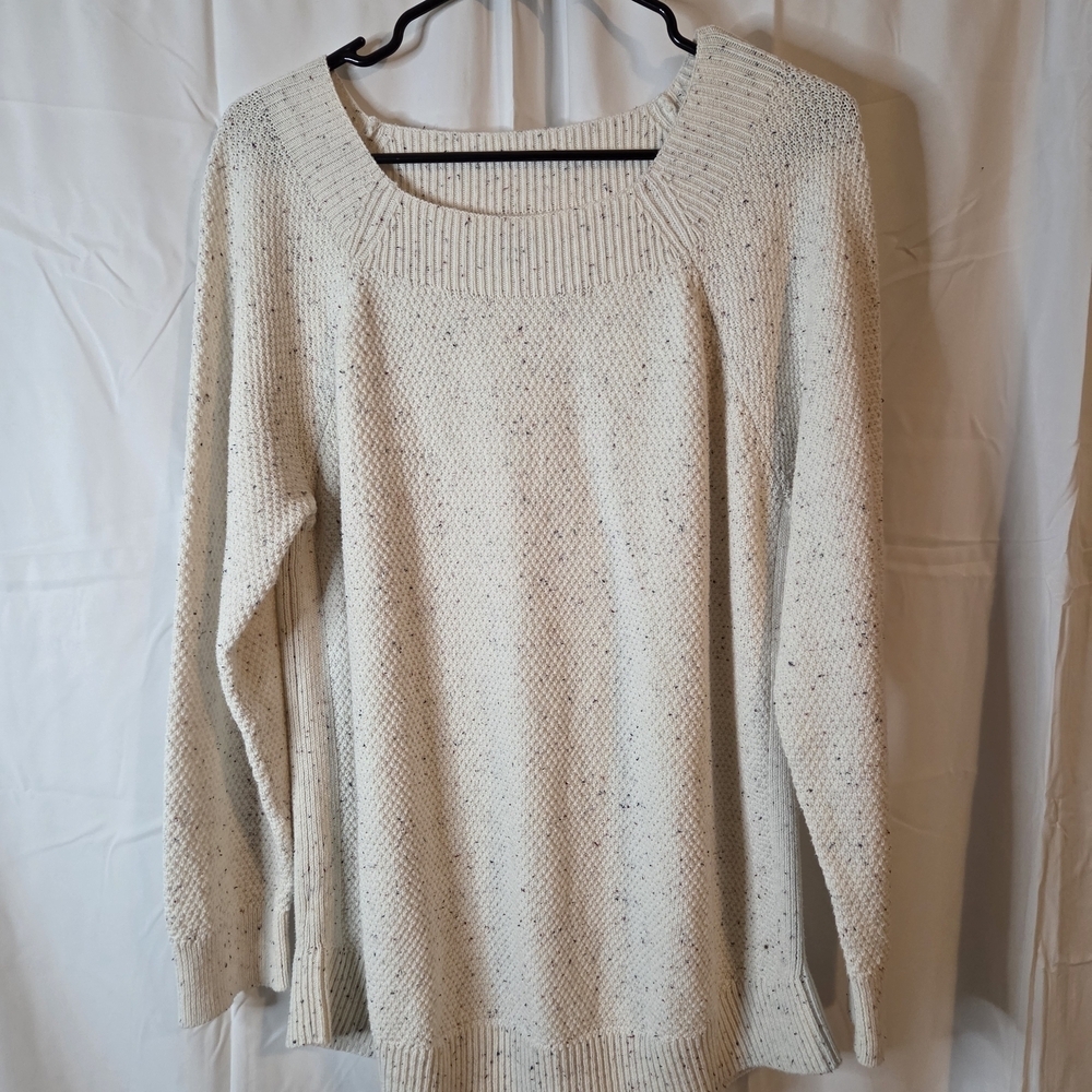 LOFT Ivory Speckled Cotton Blend Crew Neck Knit Sweater Size XL